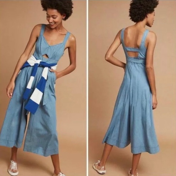 Anthropologie Pants - ANTHROPOLOGIE Chambray Wide Leg Jumpsuit